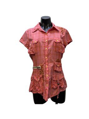 3J Workshop Embroidered Button-Up Blouse Pink M